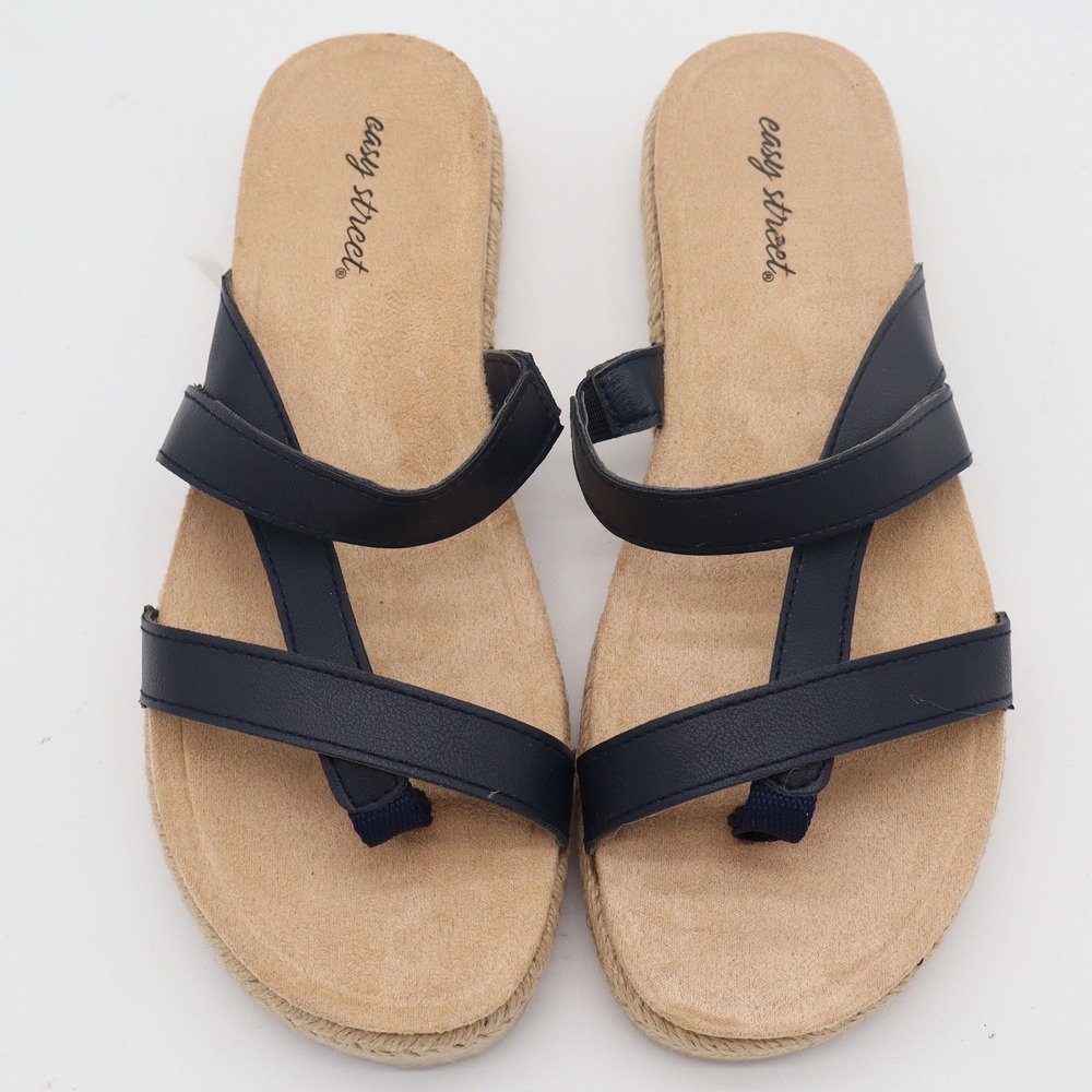Easy Street Song Navy Blue Strappy Thong Espadrille Sandals Mens 6.5N New In Box